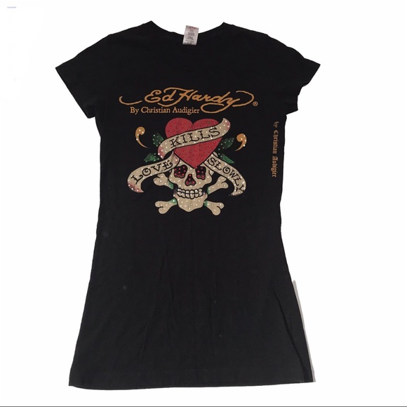 Vintage Don Ed Hardy by Christian Audigier T-Shirt XS Black Shirt Sleeve Tee - Picture 8 of 12